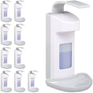 Set of 10 Sanitizer Dispensers with Drip Tray, Hygienic Wall Container, Disinfectant, Arm Lever, 500 ml, White - Relaxdays