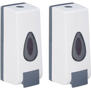 Wall Soap Dispenser, 2x Set, Refillable, 350 ml, Wall Mount, Manual, Liquid, HxWxD: 20 x 7.5 x 7.5 cm, White - Relaxdays