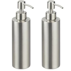 Set of 2 Soap Dispensers, Refillable, with Pump, Bathroom & Toilet, Brushed Stainless Steel, 300 ml, Silver - Relaxdays