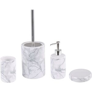 Beliani - Bathroom Accessories Set Marble Ceramic Soap Dispenser Toilet Brush White Arauco