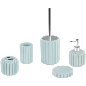 BELIANI Bathroom Accessories Set Light Blue Ceramic Soap Dispenser Toilet Brush Gorbea