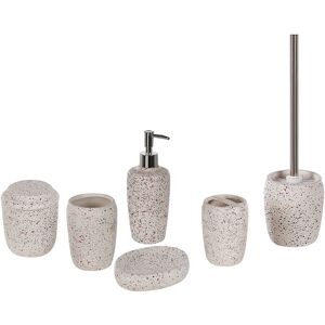 BELIANI 6-Piece Bathroom Accessories Set Dolomite White Spotted Palmilla