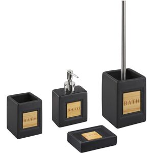 BELIANI Bathroom Accessories Set Black Matt Dolomite Minimalist Soap Dispenser Kourou