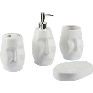 BELIANI Bathroom Accessories Set White Dolomite Face-Shaped Soap Dispenser Barinas