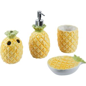 BELIANI Bathroom Accessories Set Yellow Dolomite Soap Dispenser Dish Pineapple Maicao