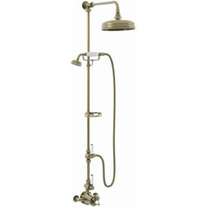 Enki - Downton, SH0176, Traditional Shower Set with 2 Shower Head Outlets, Telephone Style Cradle & Soap Dish, Twin Thermostatic Shower Valve, Bronze
