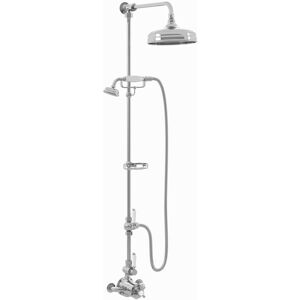 Enki - Downton, SH0599, Shower Set with 2 Shower Head Outlets, Telephone Style Cradle and Soap Dish, White & Chrome Shower Tap Attachment for