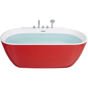 BELIANI Freestanding Bathtub Sanitary Acrylic Oval Rounded Edges 170 x 80 cm Red ROTSO