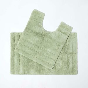 Spa Supreme Luxury Sage Green Bath Mat and Pedestal Set - Green - Green - Green - Homescapes