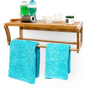 Bamboo Wall-Mounted Rack, 20 x 60 x 26 cm Bathroom Shelf with Towel Holder, Storage Solution, Natural Brown - Relaxdays