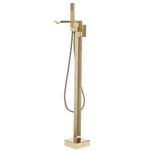Beliani Freestanding Bath Mixer Tap Gold Faucet Shower Kit Floor Mounted Material:Synthetic Material Size:26x120x15