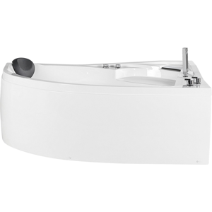 Beliani Left Corner Whirlpool Bath White Acrylic with LED Lights Hydromassage Shower Head Headrest Material:Acrylic Size:x80x100