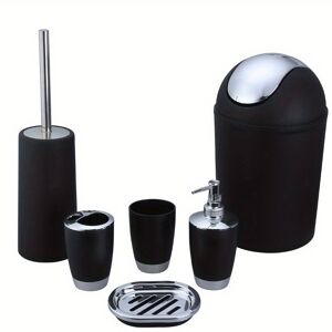 Temu 4/6pcs Simple Bathroom Accessory Set, Includes Trash Can, Toilet Brush, Lotion Dispenser, Soap Dish, Mouthwash Cup And Toothbrush Holder, Suitable For Bathroom Decoration, Housewarming Gift Set Purple ZT-T211