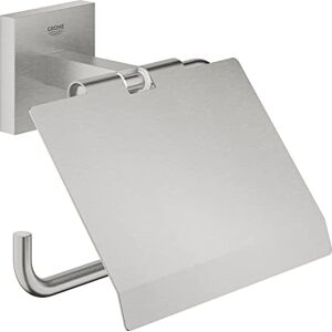 Start Cube Toilet Roll Holder with Cover (Metal, Wall Mounted, Concealed Fastening, Including Screws and Dowels), Size 111 mm, Extra Easy to Fit with GROHE QuickGlue, Stainless Steel, 41102DC0