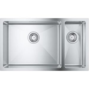 Grohe K700 - Stainless Steel 1.5 Bowl Kitchen Sink with Overflow (Undermount, Top Mount or Flush Mount, 1 Bowl 50x40x20 cm, 0.5 Bowl 18x40x14 cm, Thickness 1 mm, with Fitting Set), 76x45 cm, 31575SD1