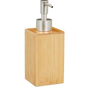 Relaxdays, Refillable, Pump, Bamboo & Plastic, 200 ml, Liquid Soap Dispenser, Bath, Natural/Silver, 1 item