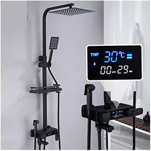 Bianbianbh Shower System Brass Thermostatic Shower Faucet Set Digital Display Bathroom Shower Faucet Shower Faucet Thermostatic Rain Shower Column (Color : Digital Dis-Black, Size : 1),Sprinkler