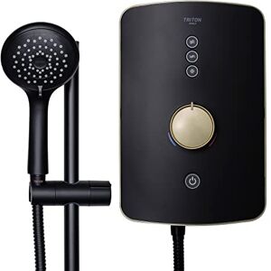 Triton Showers Amala Metallic Shower Electric 8.5 KW I Black I Brushed Brass I Electrical Showers with Showerhead and Anti Twist Hose Best Electric Shower Units for Bathrooms