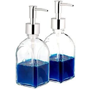 Relaxdays Soap Dispenser, Pump Head, Refillable, Bathroom, WC, Kitchen, Glass, 220 ml, ABS, Set of 2