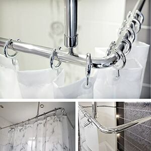 Tropik home Shower Curtain Rail/Rod, 4 way use, L or U Shape With Ceiling Mount and Semi-Open Rings (Chrome)