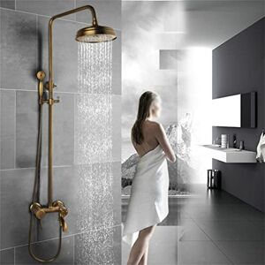 GaRcan Brass Shower Faucets Set Wall Mount Antique Brass Shower Kit Dual Knobs Mixer Tap Handheld Spray (D 1PS)