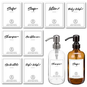 ALTGLAS Waterproof Soap Dispenser Stickers - Set of 8 Labels for Medium to Large Bottles (8.2 x 6.3 cm)