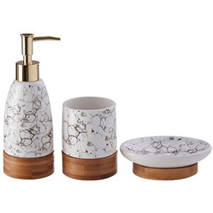 Premier Housewares Bathroom Set, Bamboo, Dolomite, White