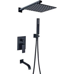 ATHUAH Shower Set 3-Function Mixer Shower Kit Stainless Steel Square Rain Shower System Shower Head and Hose Set-Black_10 in