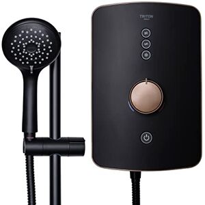 Triton Showers Amala Metallic Shower Electric 8.5 KW I Black I Brushed Copper I Electrical Showers with Showerhead and Anti Twist Hose Best Electric Shower Units for Bathrooms