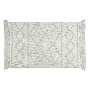 WENKO Urla bath mat, bath rug made of 100% certified organic cotton with jacquard pattern and fringes, anti-slip coated underside, washable up to 40 °C, (W x D): 60 x 90 cm, Grey