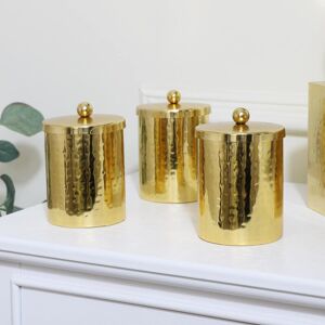 Set of 3 Hammered Gold Metal Jars Material: Metal