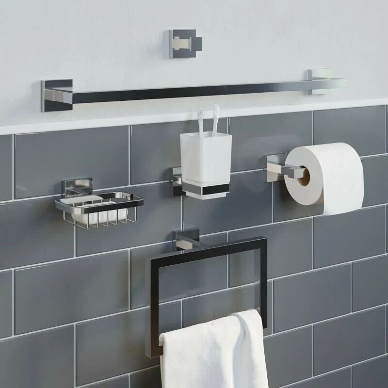 ARCHITECKT Bathroom Accessories Set Toilet Roll Holder Towel Ring Rail Tumbler Hook Soap - Silver