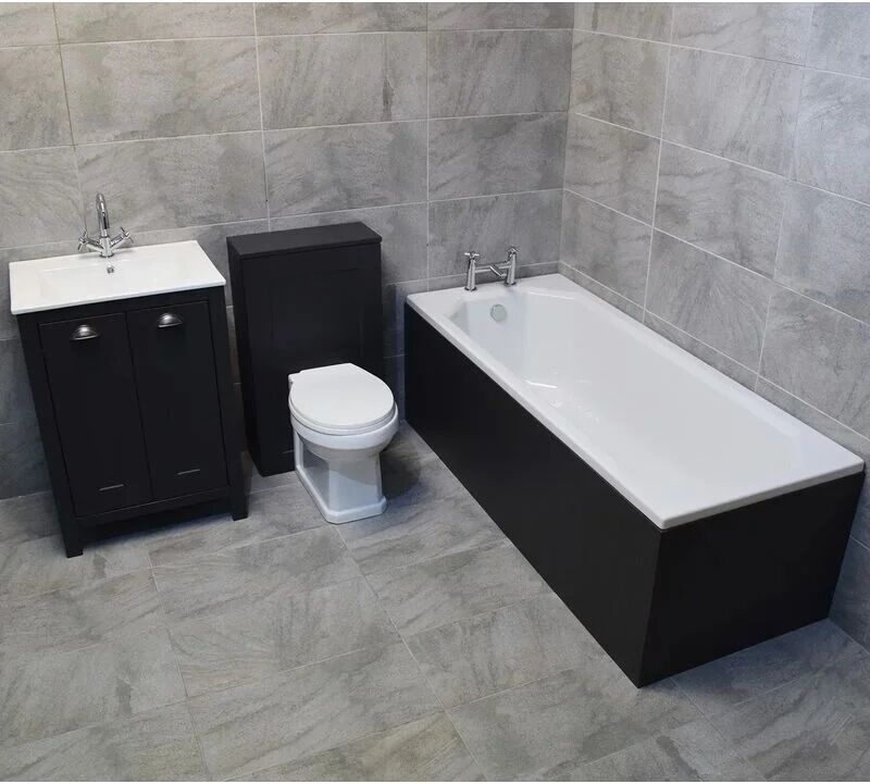 HYDROS Derby Bathroom Furniture Suite Sink Storage Unit + Toilet + Bath - Dark Grey, Without Taps & Wastes-With 700mm End Panel - Dark Grey