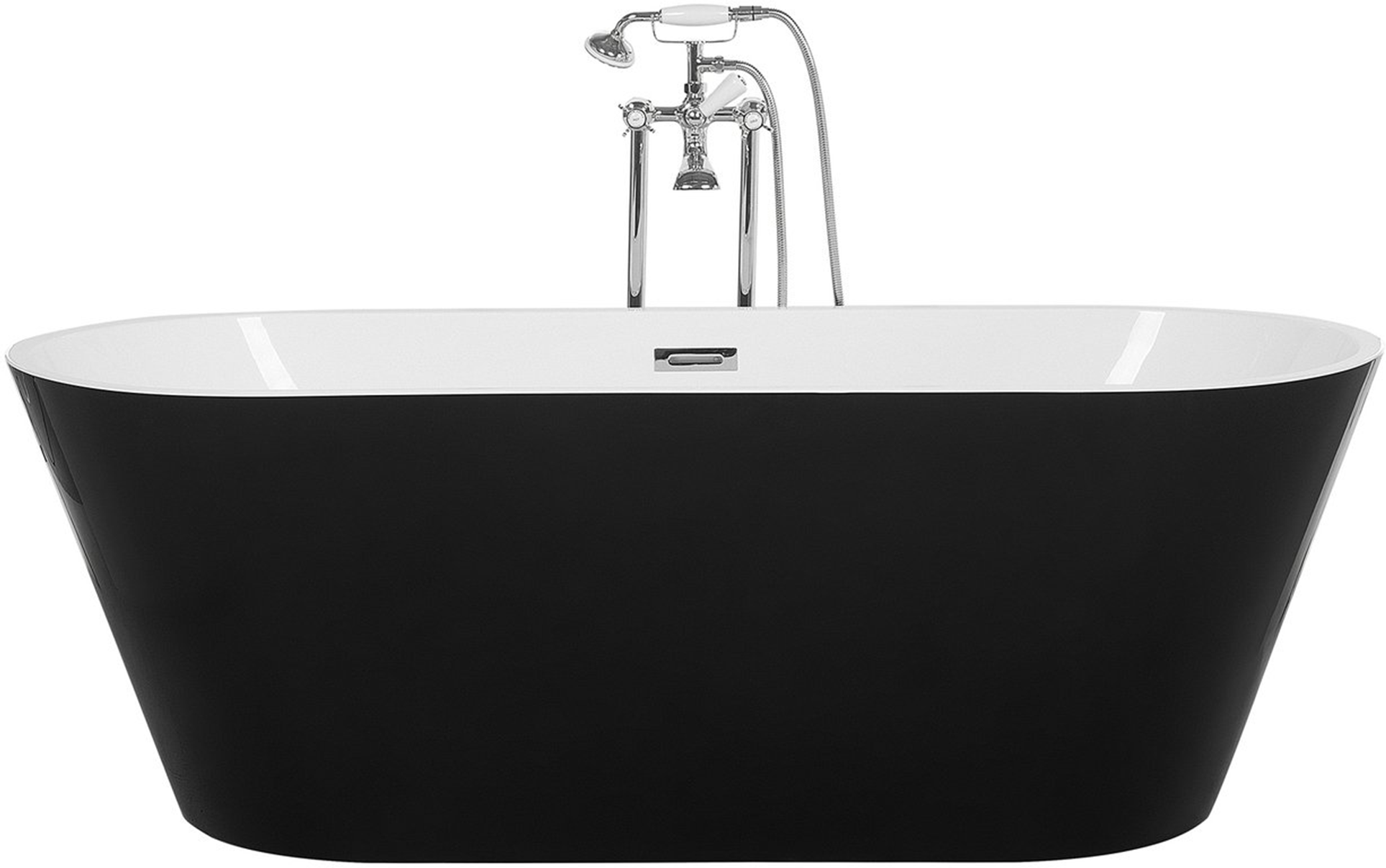 Beliani Freestanding Bath Black with White Sanitary Acrylic Single 170 x 70 cm Oval Modern Style