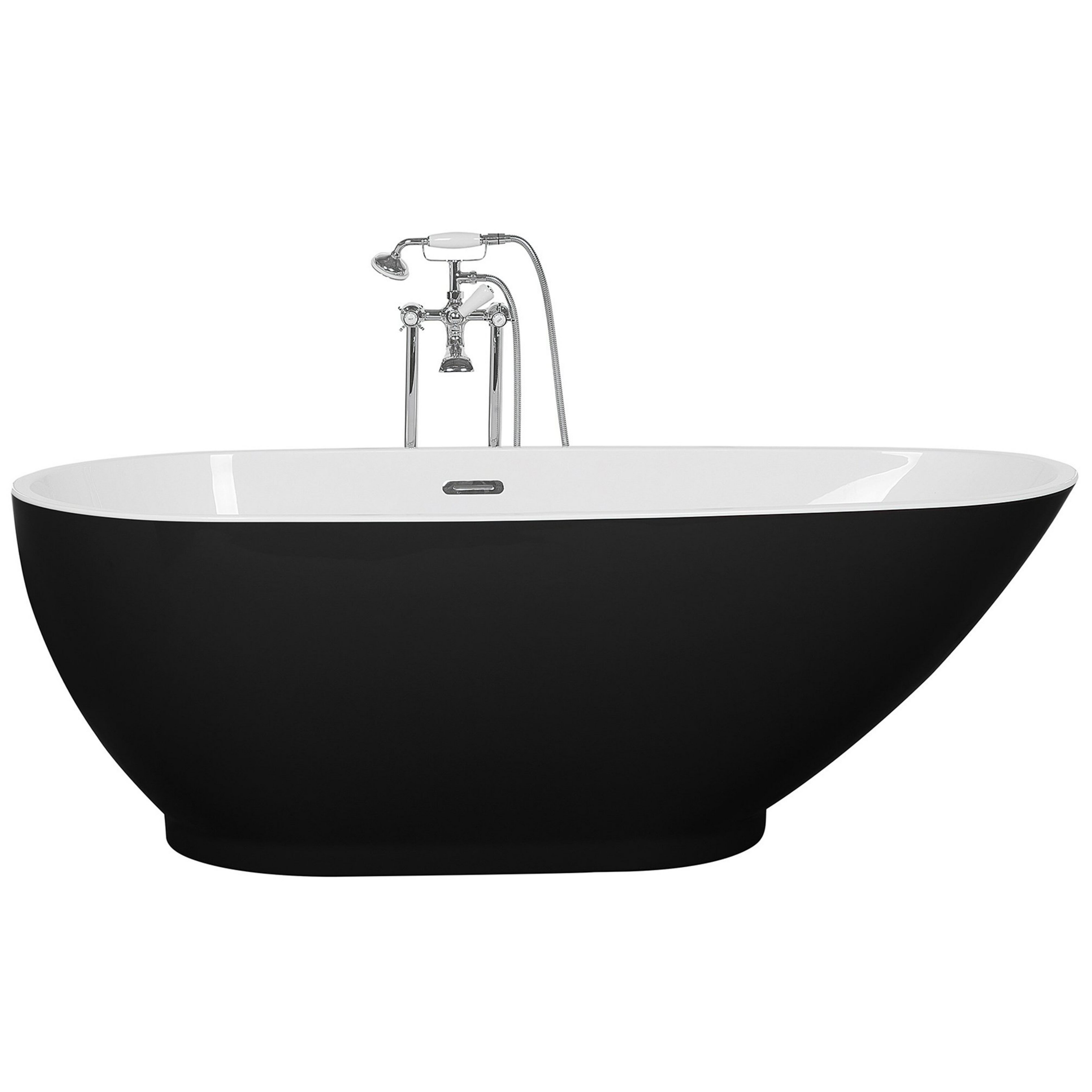Beliani Freestanding Bath Black and White Sanitary Acrylic Single 173 x 82 cm Oval Modern Design