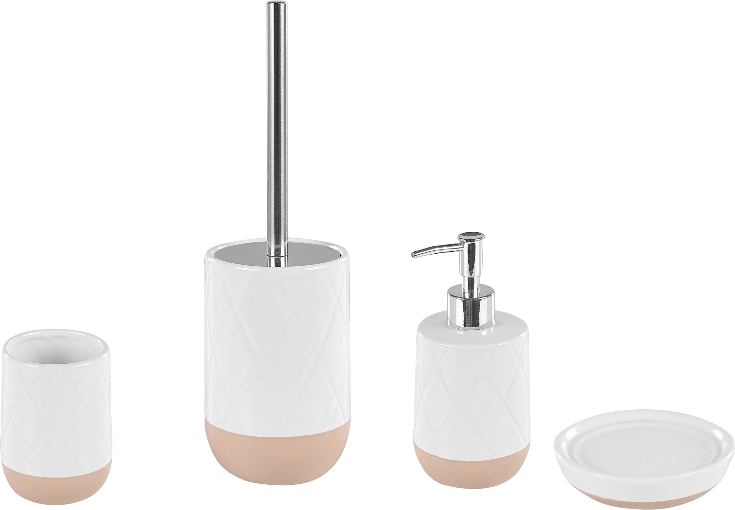 Beliani Bathroom Accessories Set White Ceramic Retro Soap Dispenser Toilet Brush Tumbler