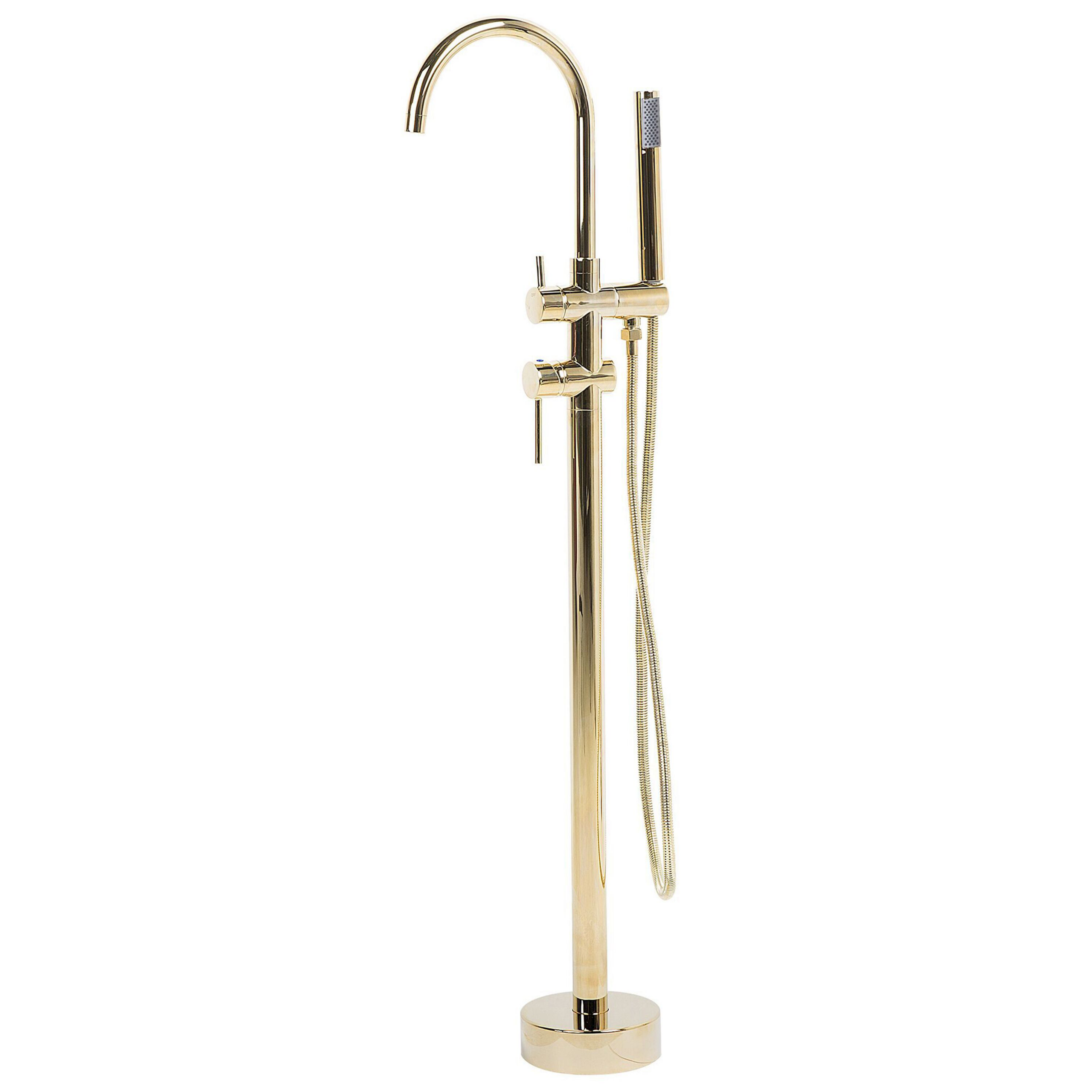 Beliani Bathtub Faucet Golden Chrome Freestanding 119 cm with Hand Shower Modern