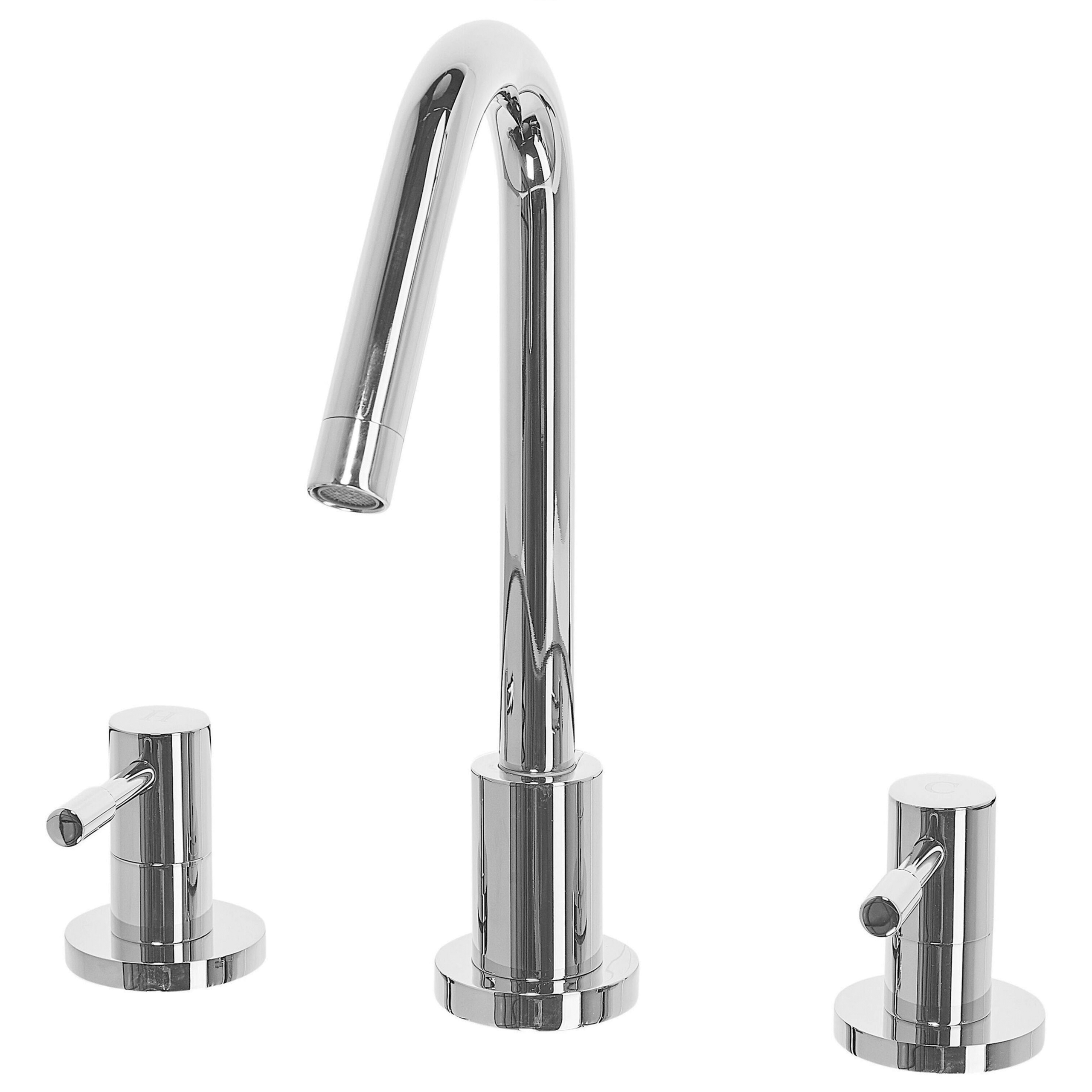 Beliani Basin Mixer Tap Silver Glossy Metal Brass Modern Bathroom Twin Lever Faucet
