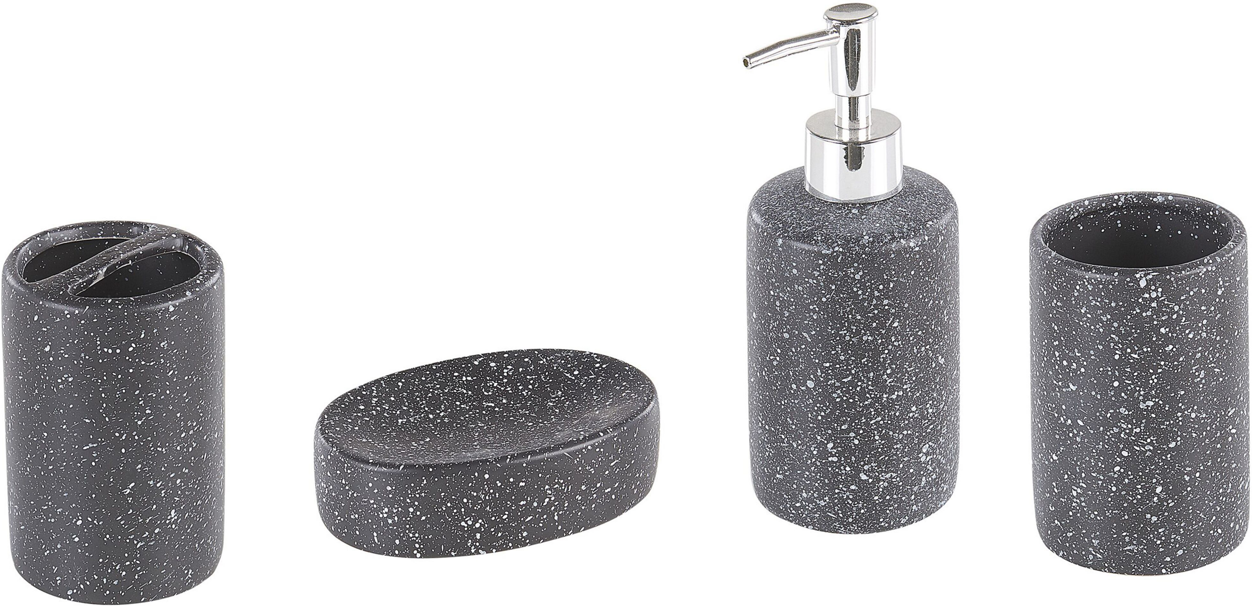 Beliani Bathroom Accessories Set Dark Grey Ceramic Minimalistic Soap Dispenser Toothbrush Holder Tumbler