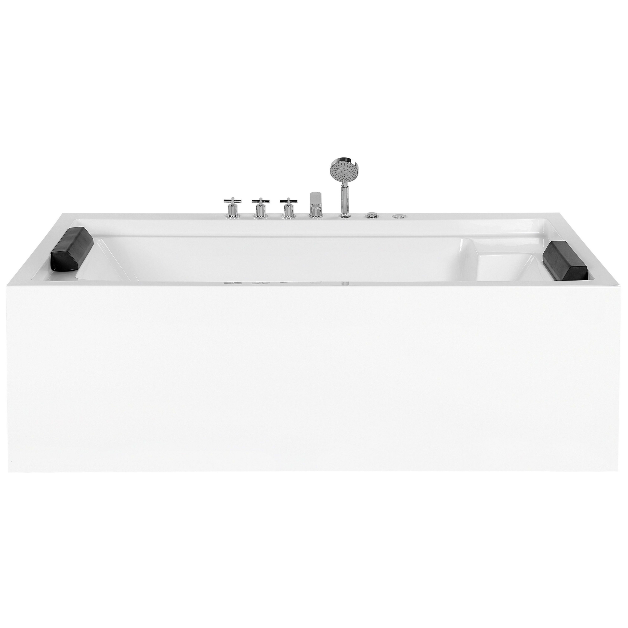 Beliani Whirlpool Bath White with Silver Sanitary Acrylic For Two 180 x 110 cm Freestanding Modern