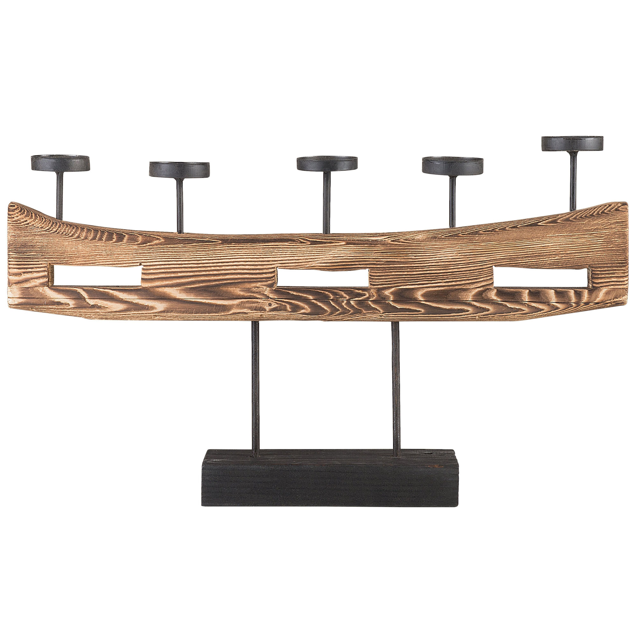 Beliani Wooden Candle Holder Pine Wood and Metal Elements Modern