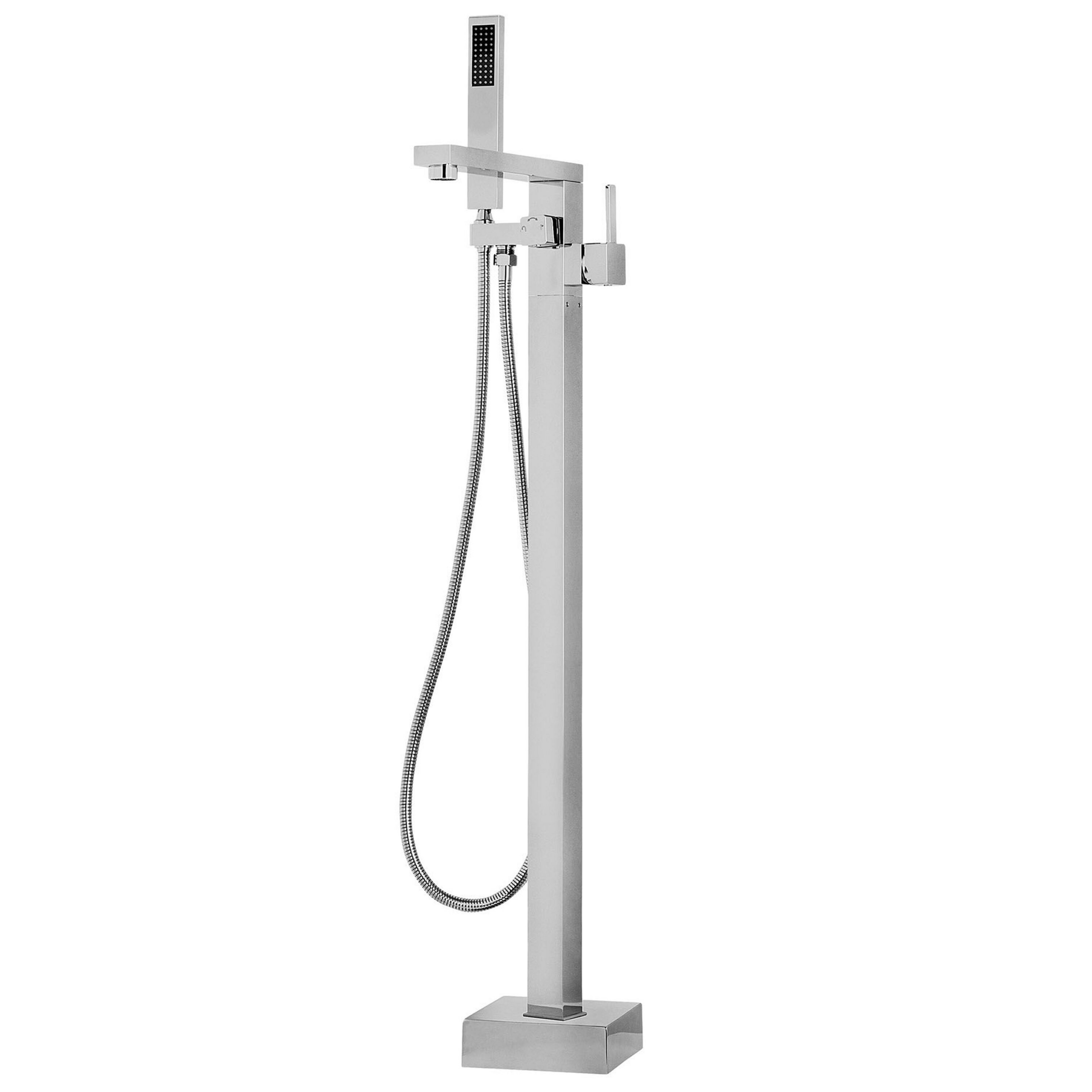Beliani Freestanding Bath Mixer Tap Silver Chrome Faucet Shower Kit Floor Mounted