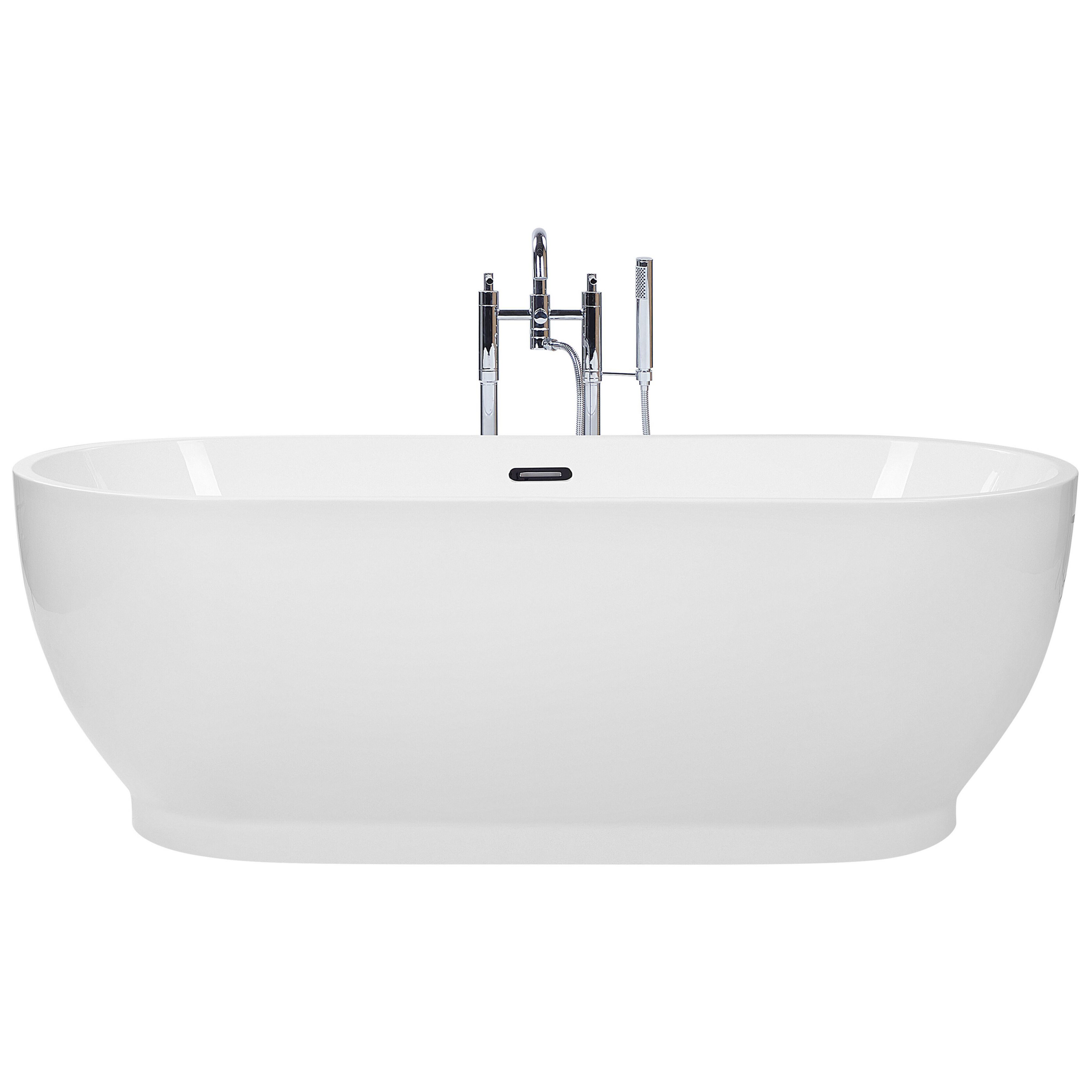 Beliani Freestanding Bath Glossy White Sanitary Acrylic Oval Modern Minimalist Design