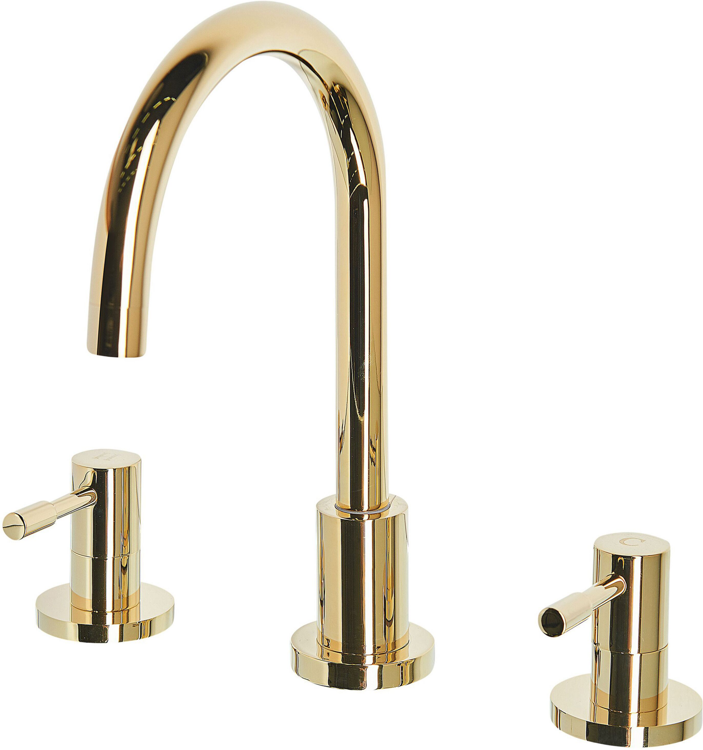 Beliani Basin Mixer Tap Gold Brass Two Levers Curved Spout