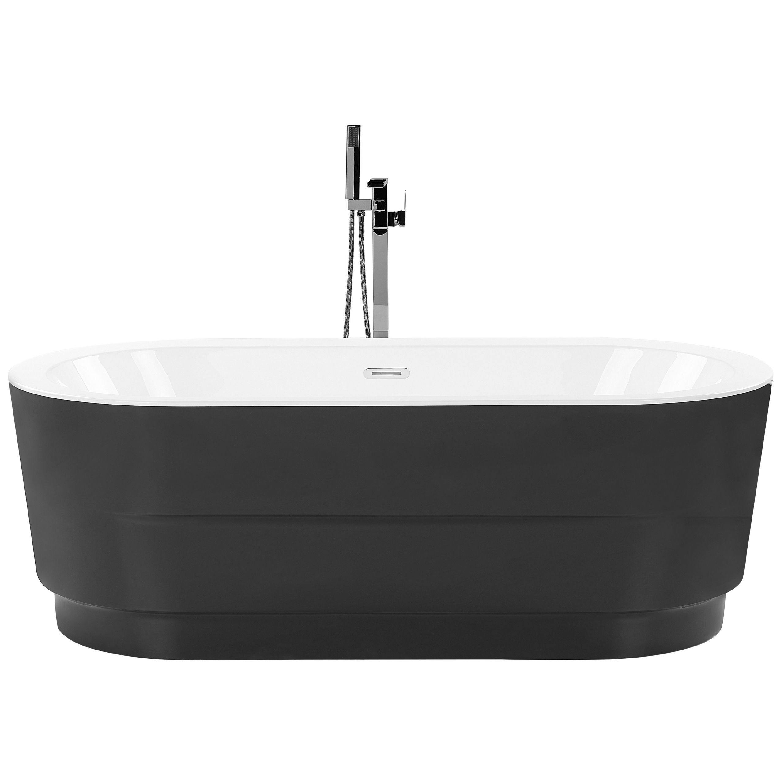 Beliani Freestanding Bath Black Sanitary Acrylic Oval Single 170 x 80 cm Modern Design Minimalist