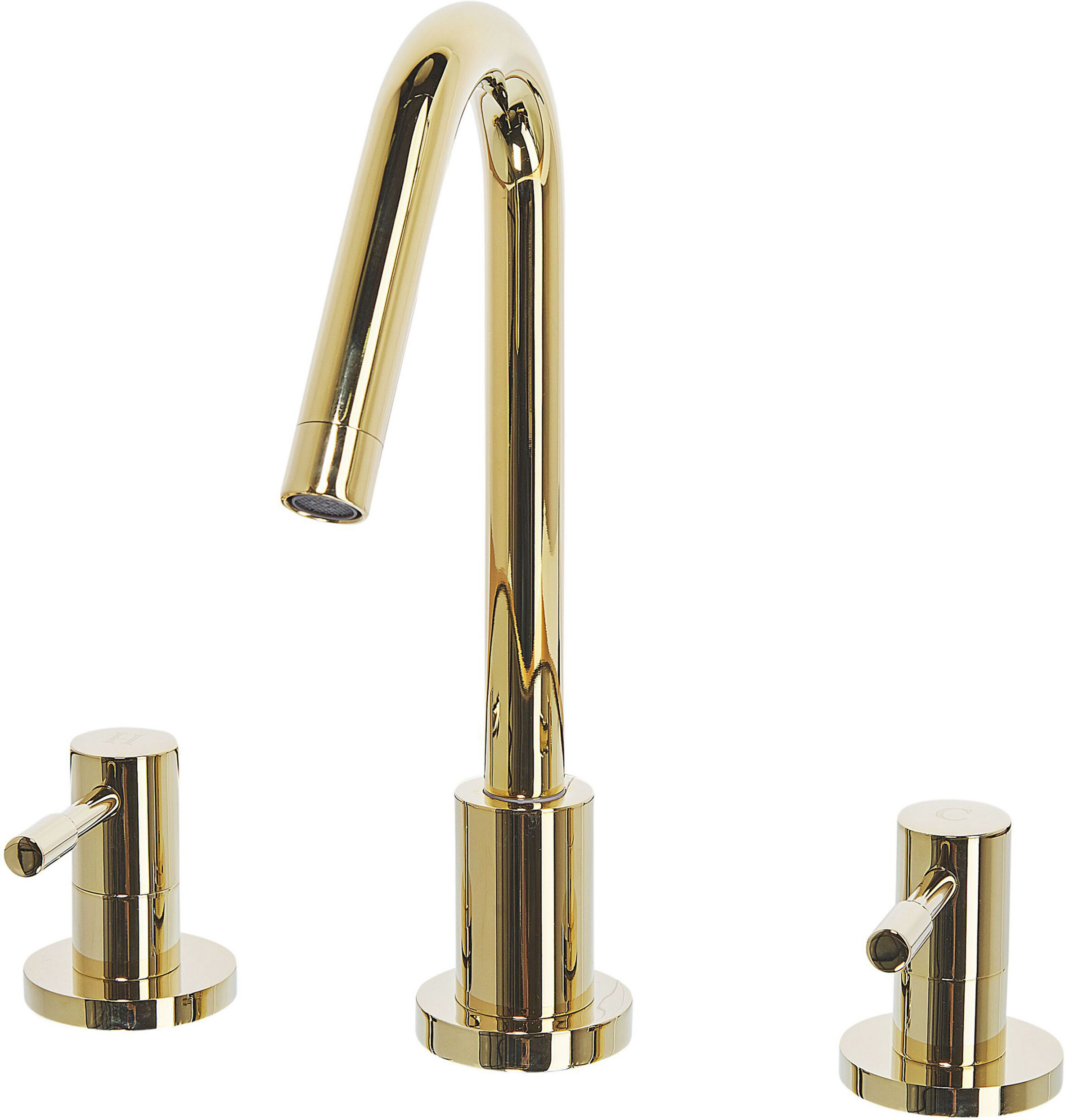 Beliani Basin Mixer Tap Gold Glossy Metal Brass Modern Bathroom Twin Lever Faucet