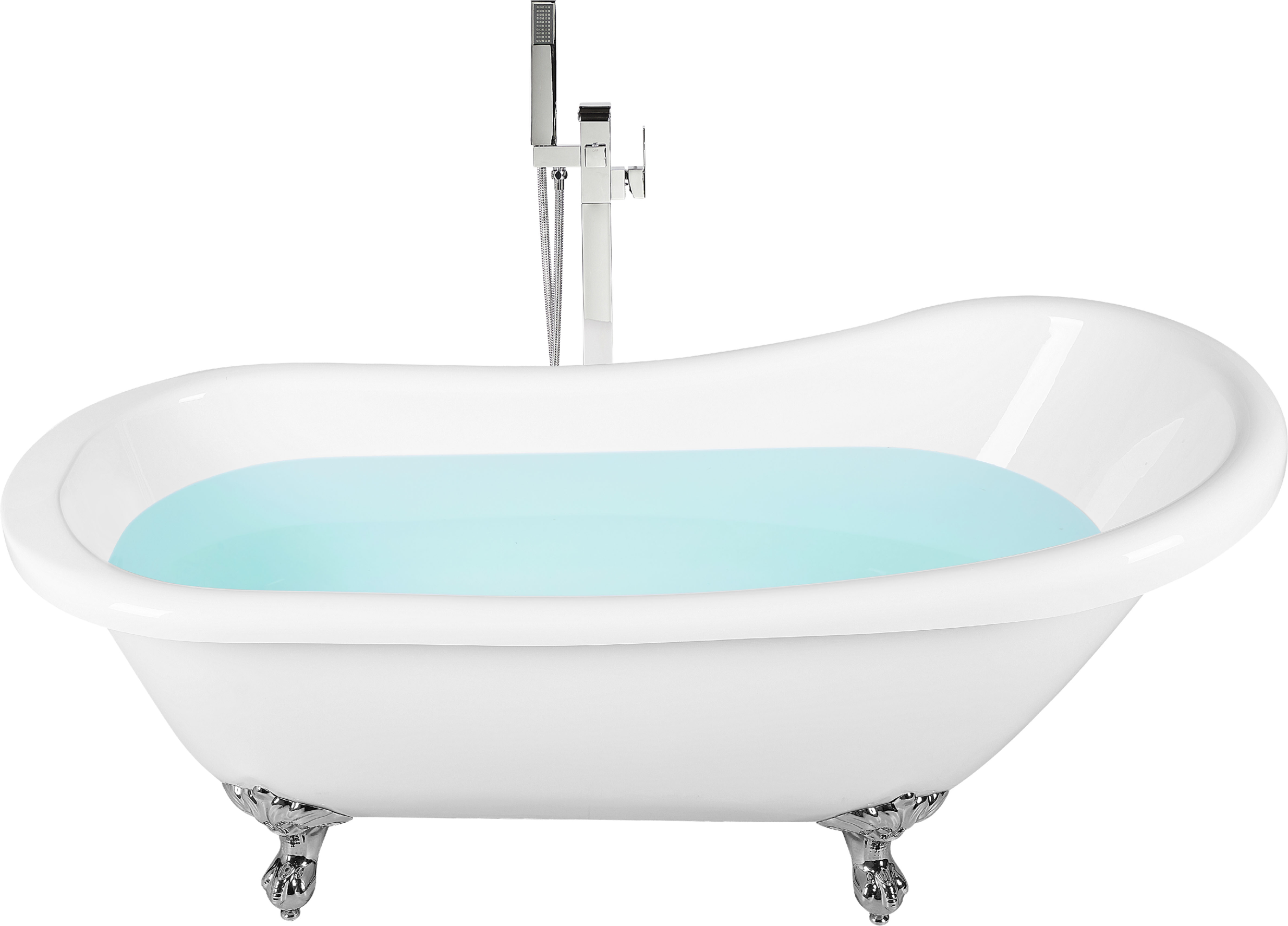 Beliani Bath White with Silver Sanitary Acrylic Single 170 x 80 cm Freestanding Traditional