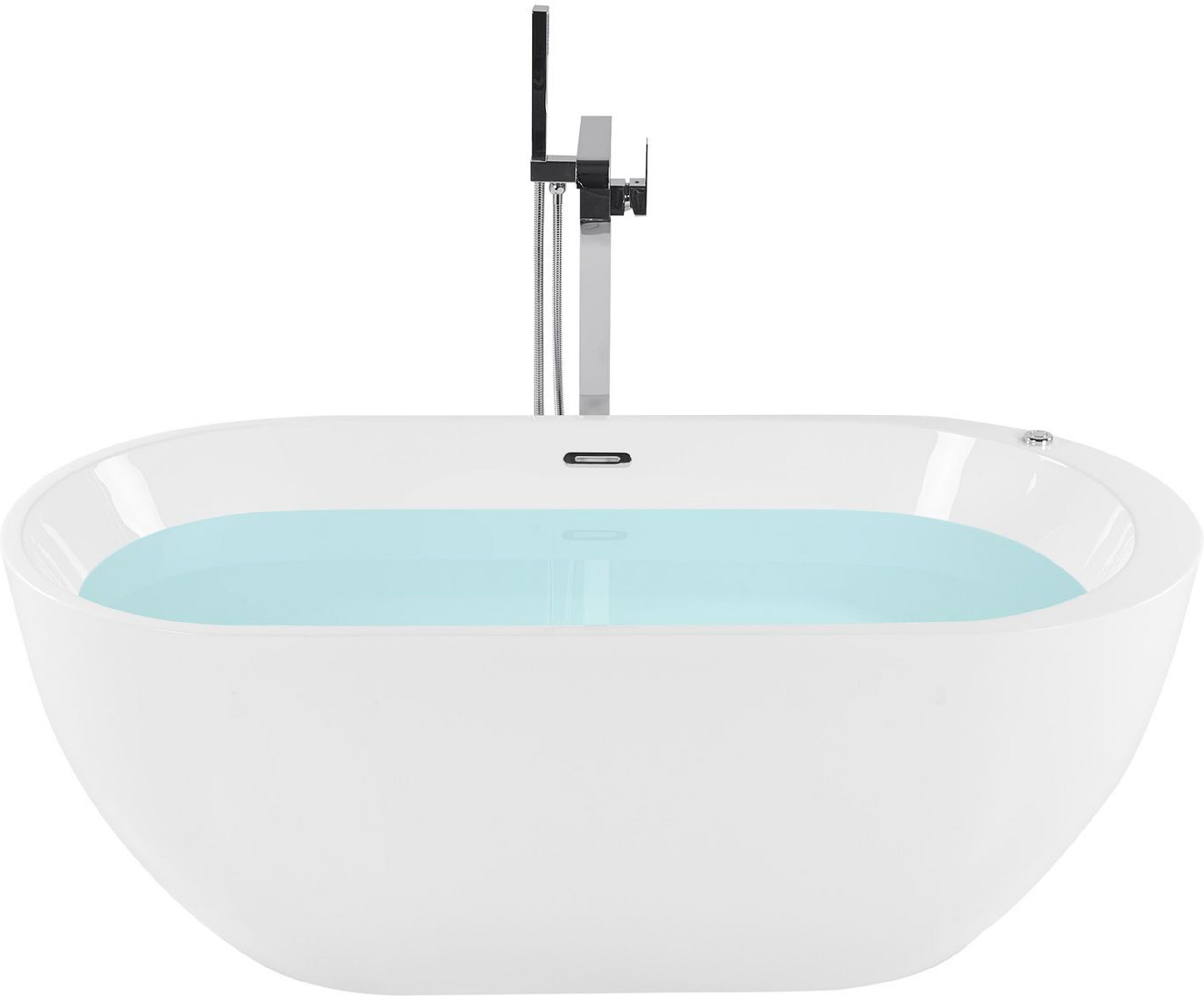 Beliani Freestanding Whirlpool Bath White Sanitary Acrylic LED Illuminated Oval Single 170 x 80 cm Modern Design