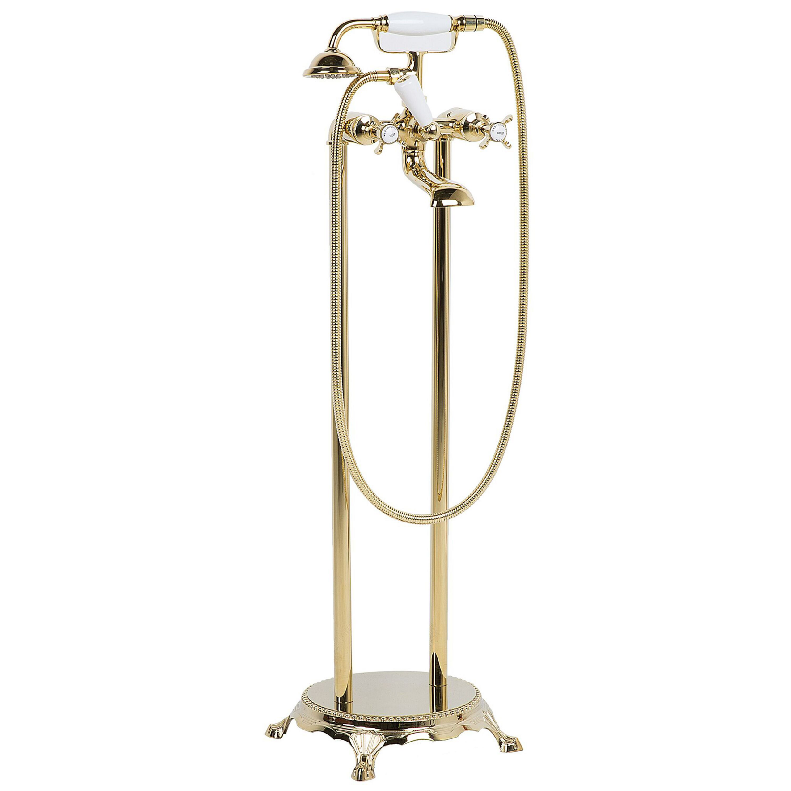 Beliani Bathtub Faucet Golden Brass Freestanding 98 cm with Hand Shower Modern