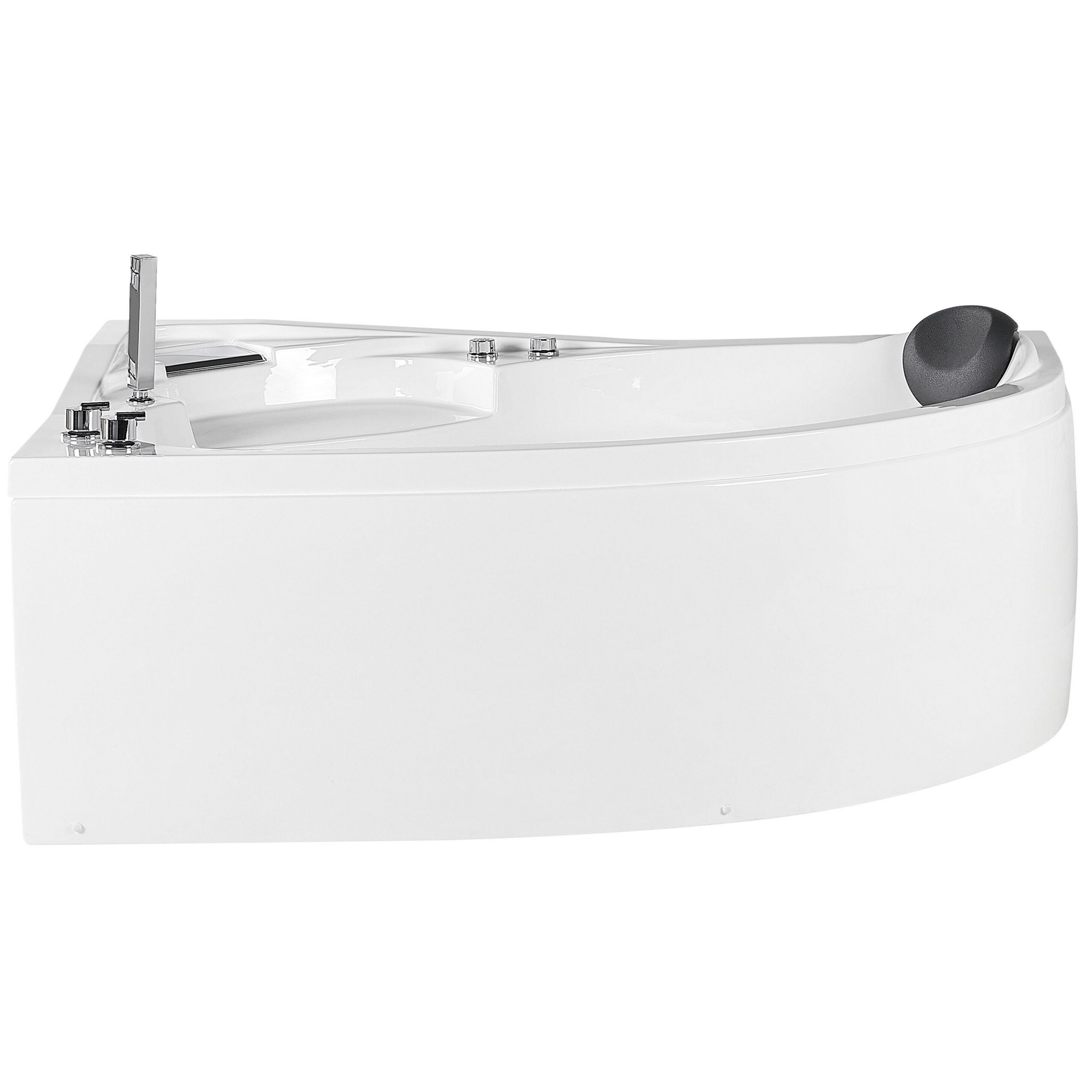 Beliani Right Corner Whirlpool Bath White Acrylic with LED Lights Hydromassage Shower Head Headrest